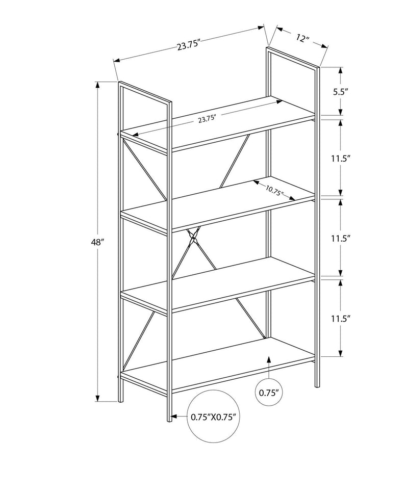 Bookshelf, Bookcase, 4 Tier, Office, Bedroom, Contemporary, Modern - Taupe