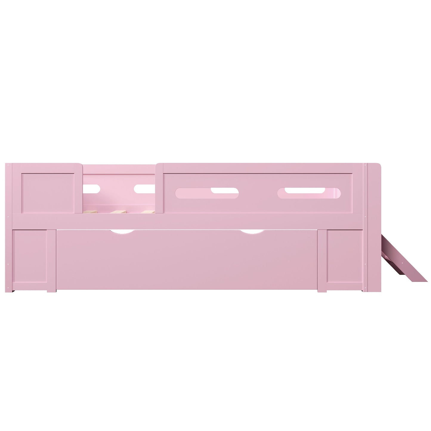 Platform Bed With Guardrail And Drawer