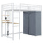 Loft Bed With Desk, Shelves, Power Outlet, LED Light And Wardrobe