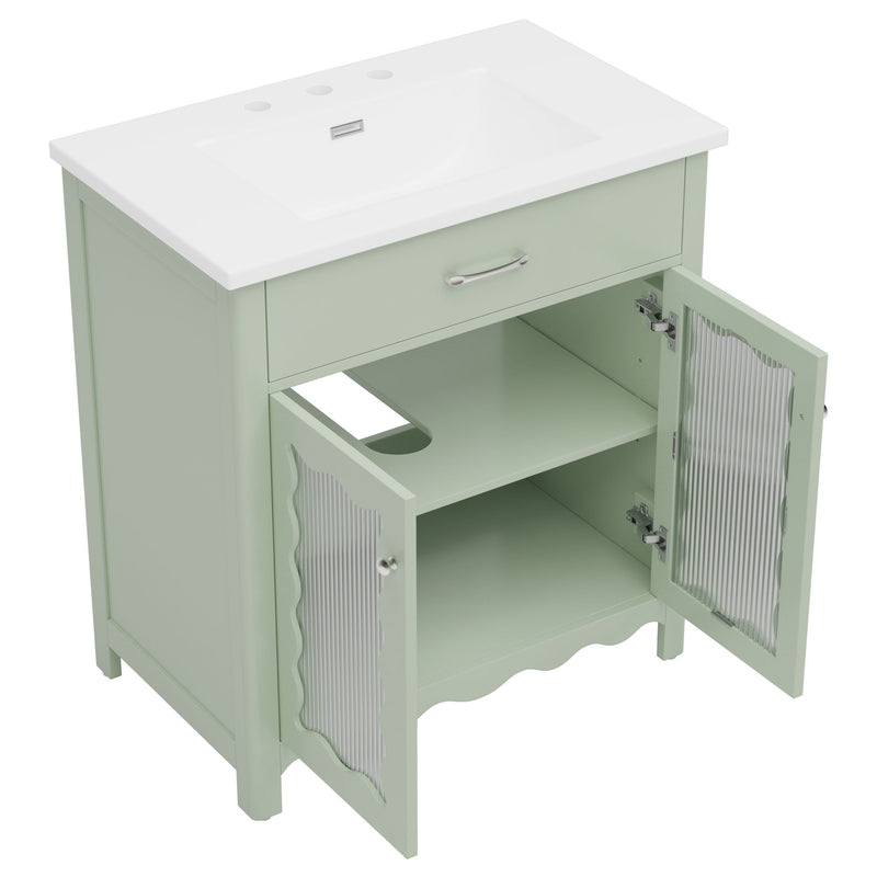 Bathroom Vanity With Glass Doors, Soft Close Hinges - Green