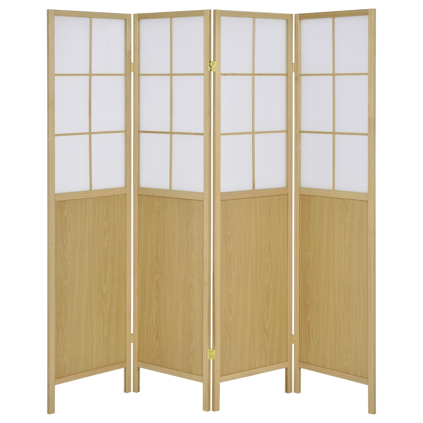Gabby - 4 Panel Divider Folding Shoji Screen With Windowpane Details - Natural