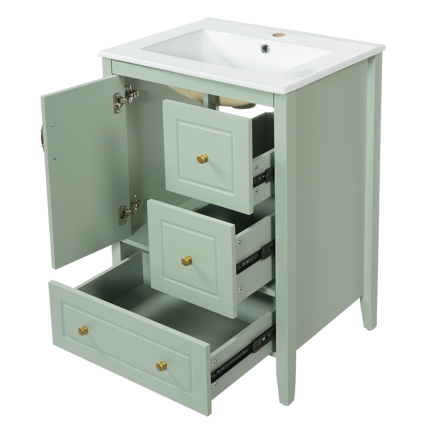 Retro Bathroom Vanity With Sink, Soft Closing Cabinet & Drawers