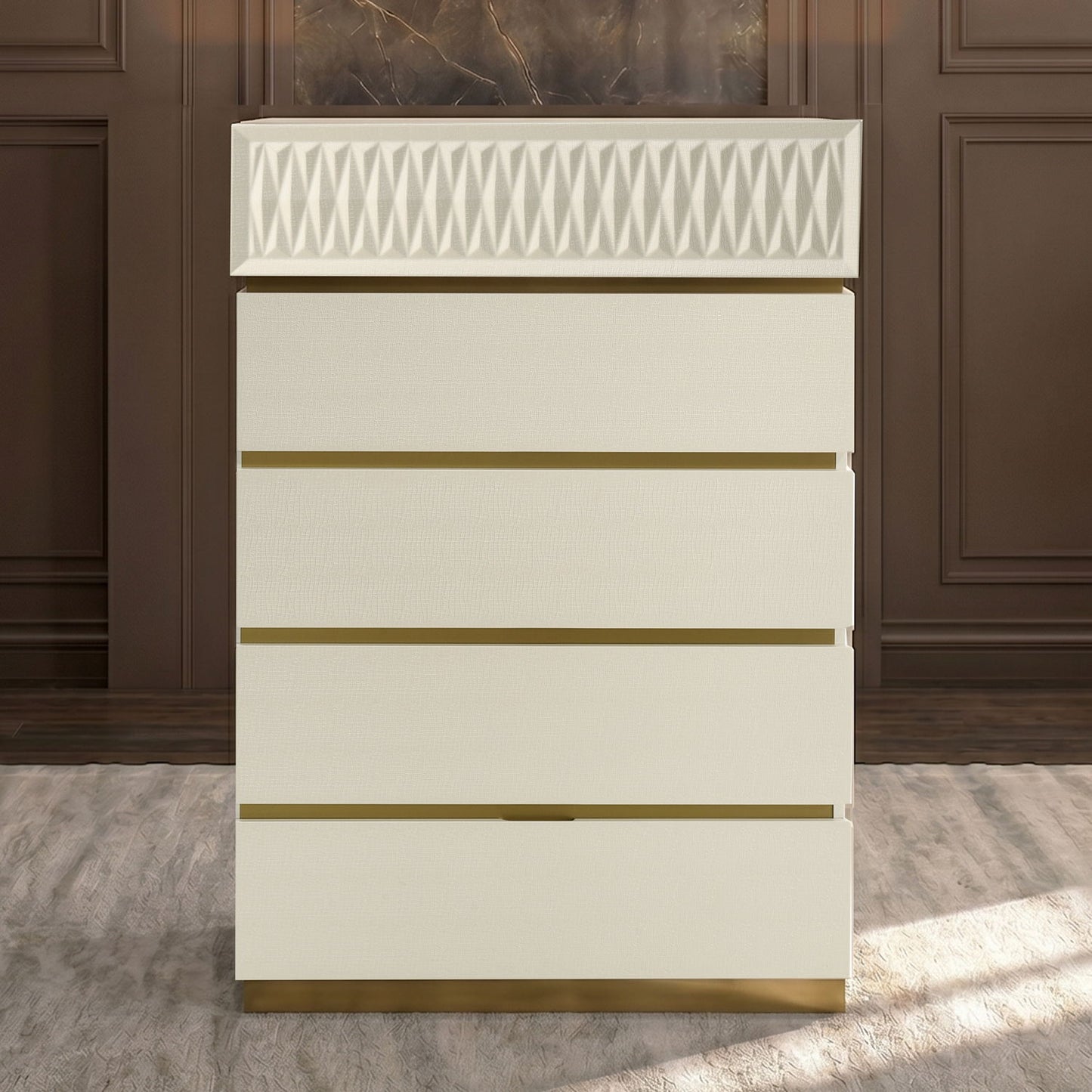 Stanley - 5 Drawer Chest With Crocodile Texture - Gray