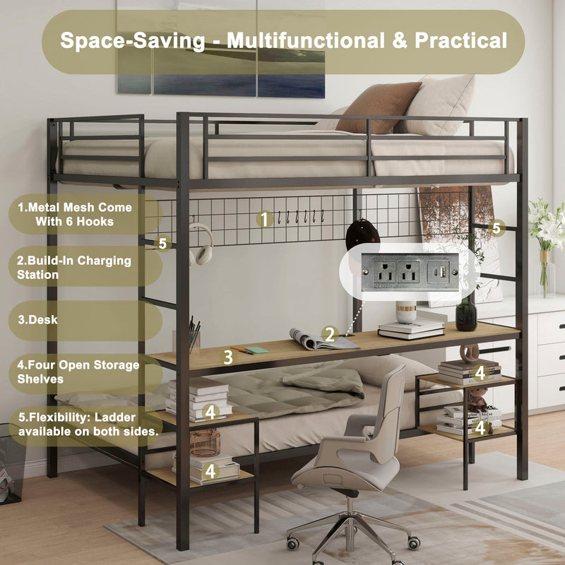 Ethan - Bunk Bed With Desk, Charging Station, Storage Shelves