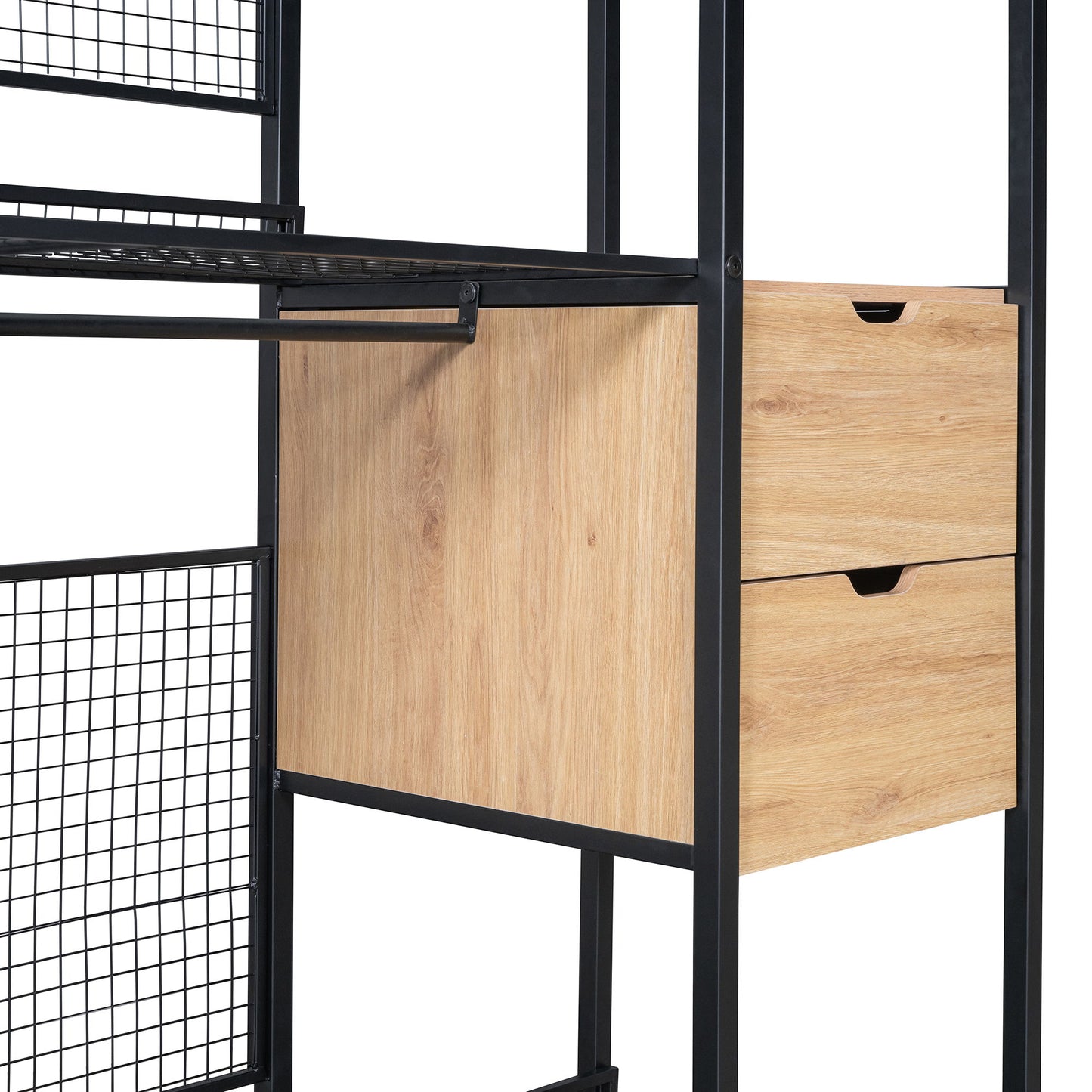 Open Style Wardrobe With Hanging Rails, Shelves And Drawers