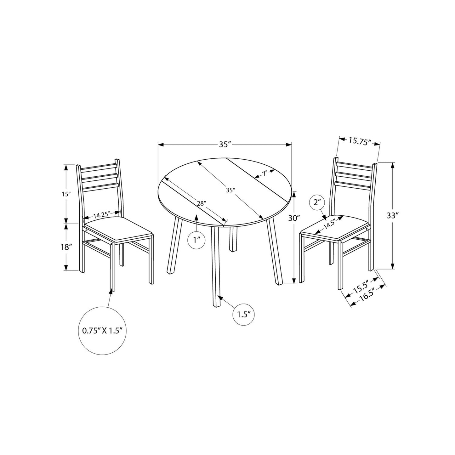 3 Pieces Dining Table Set, Small, Drop Leaf, Contemporary & Modern