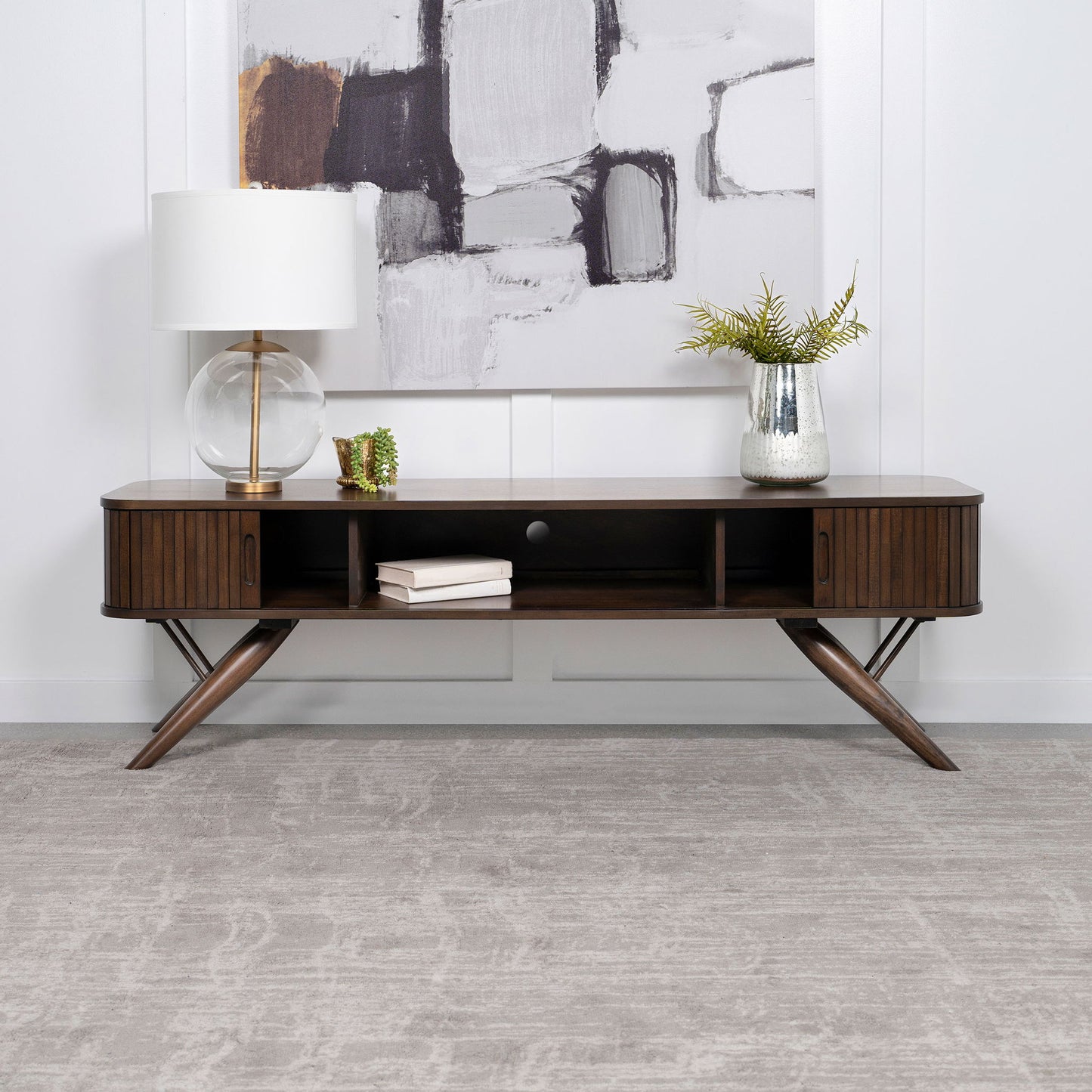 Stewart - TV Stand With Sliding Doors - Walnut