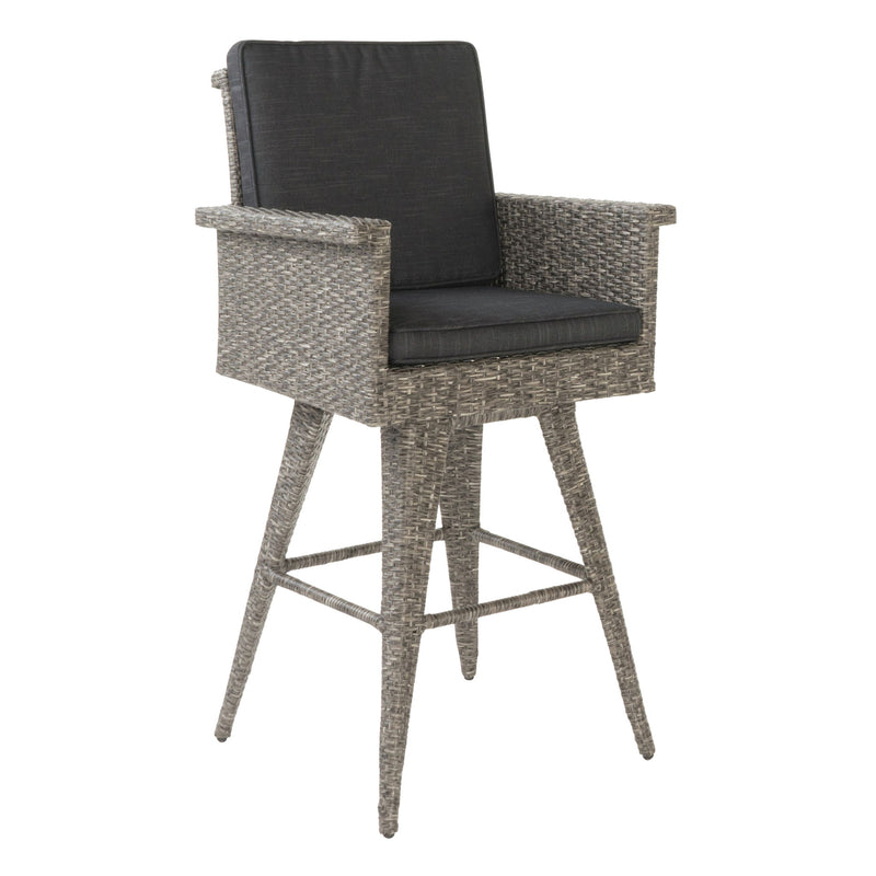 Outdoor Rattan Swivel Barstool With Water Resistant Cushion - Black / Gray