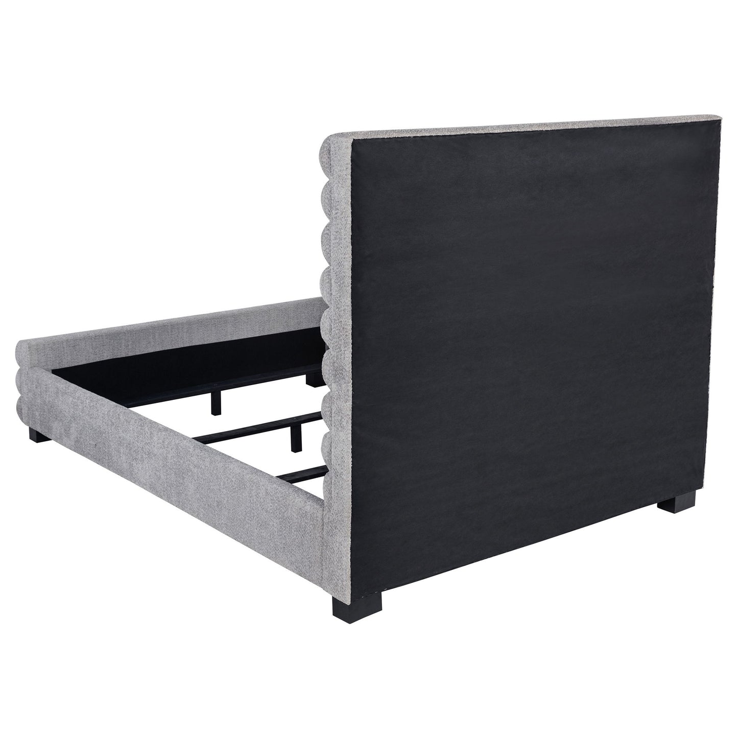 Queen Bed With Textured, And Tufted Headboard - Gray