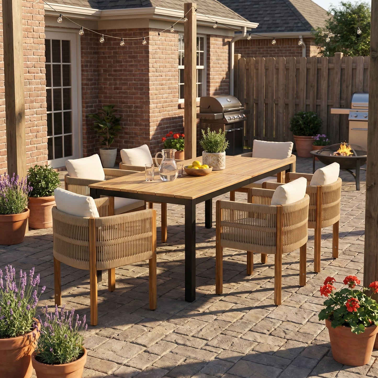 Outdoor Dining Set & Table And Rope Chairs
