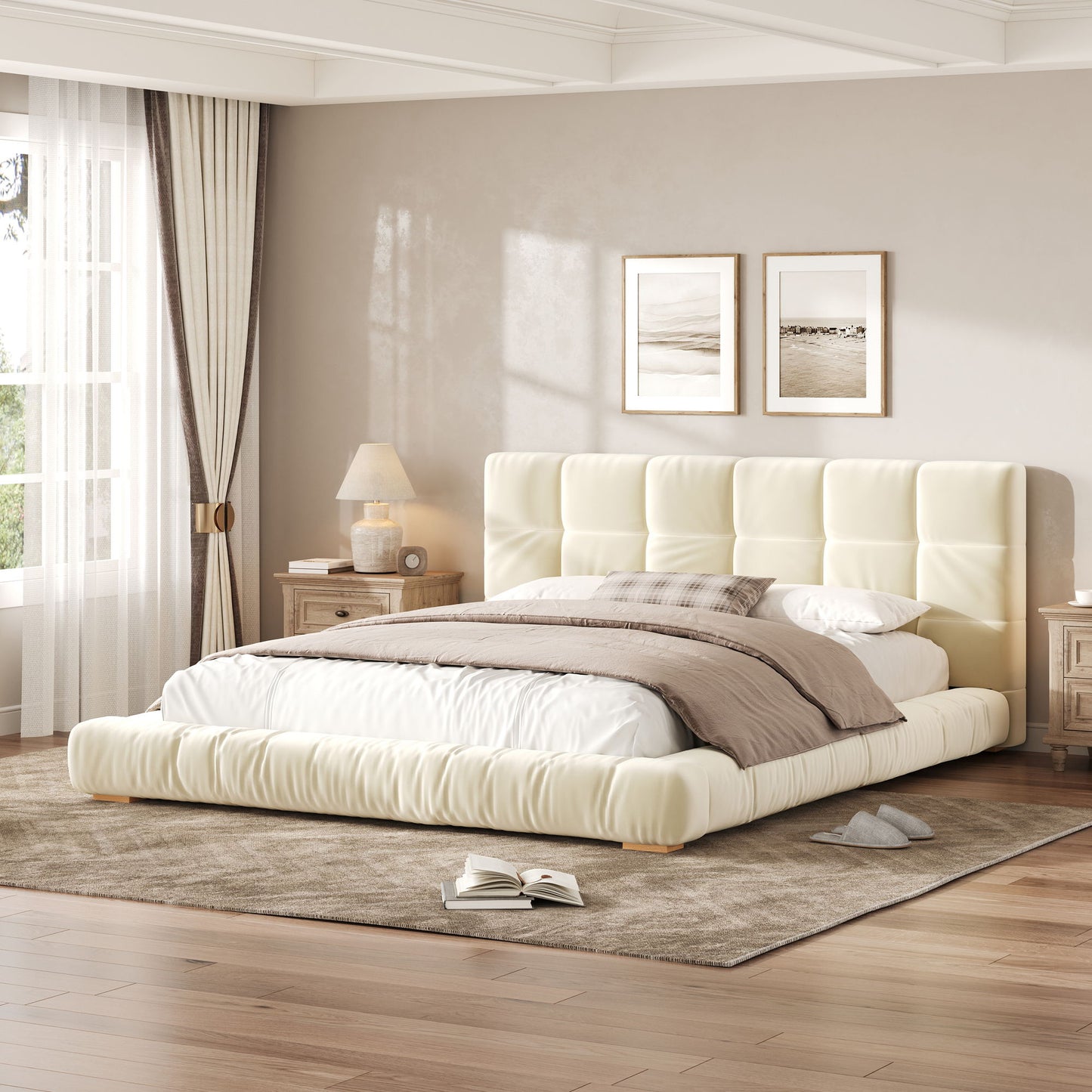 Upholstered Platform Bed Frame With Tufted Headboard