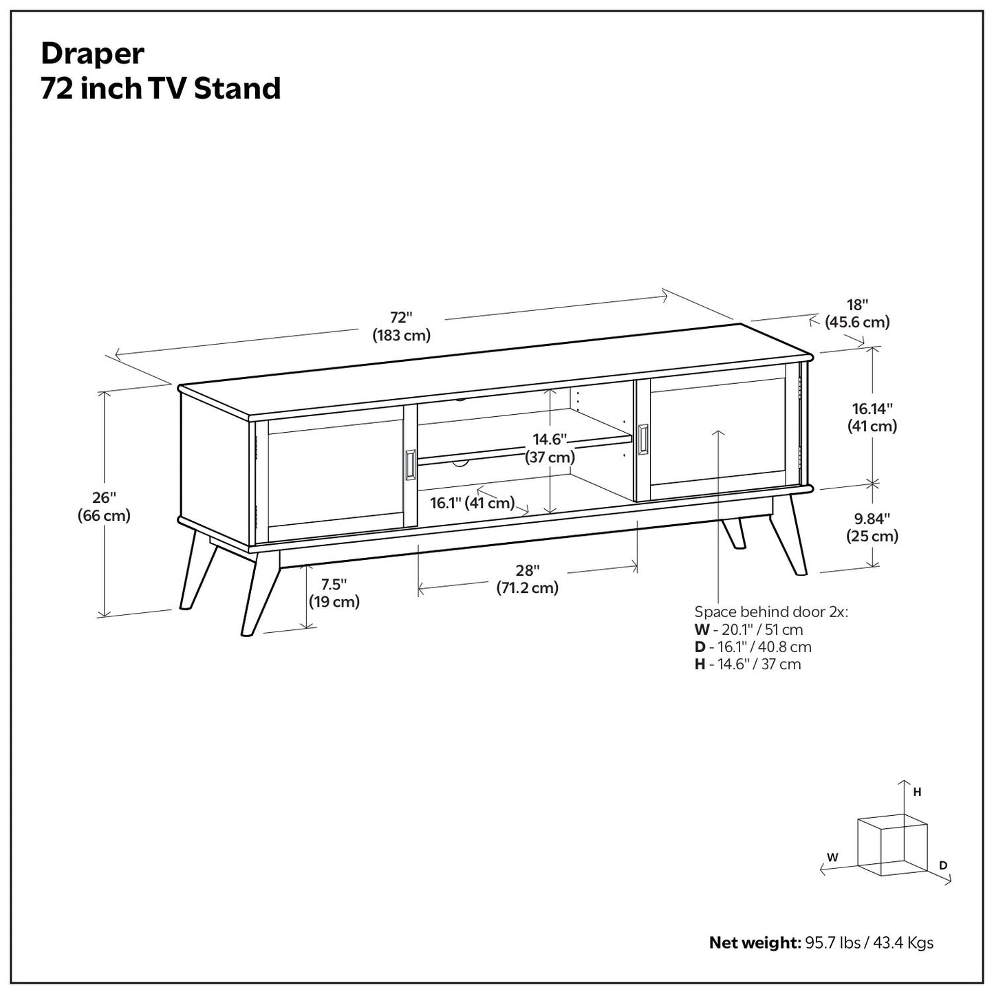 Draper - Handcrafted Mid Century Low TV Media Stand