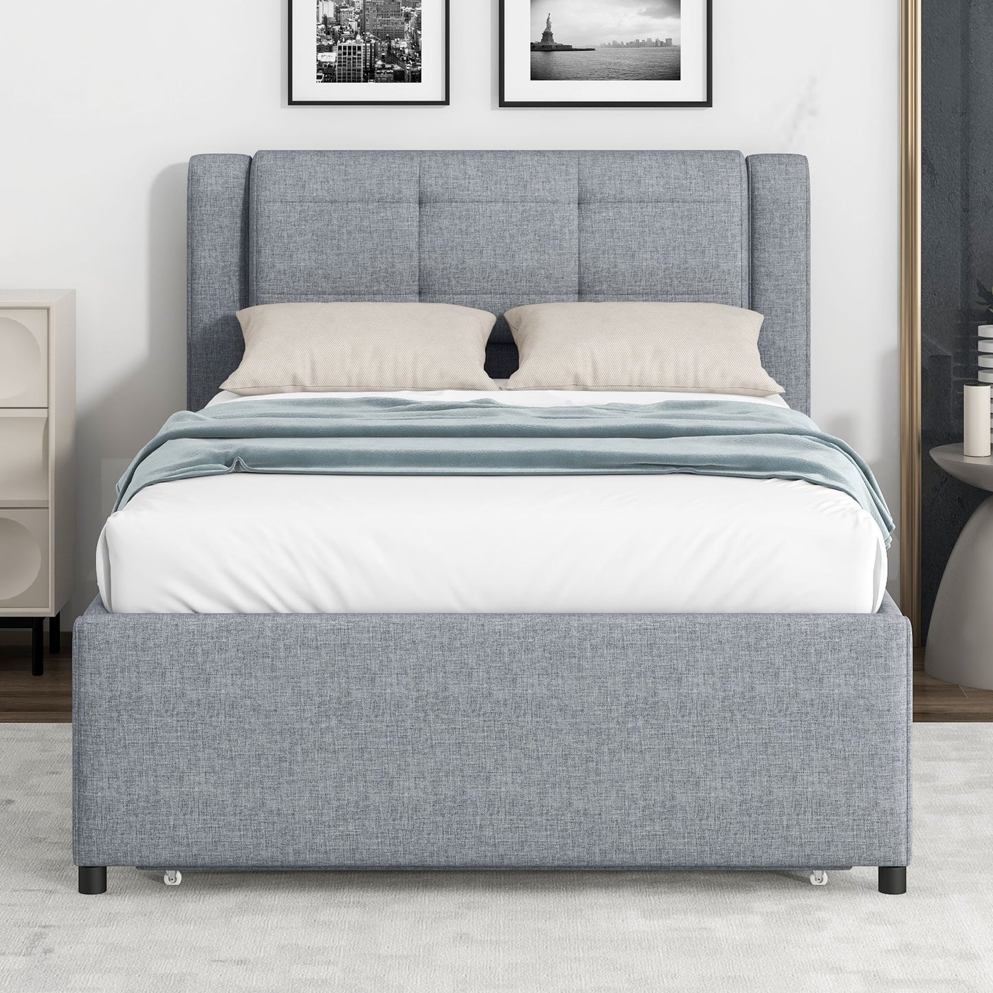 Upholstered Platform Bed With Multifunctional Trundle