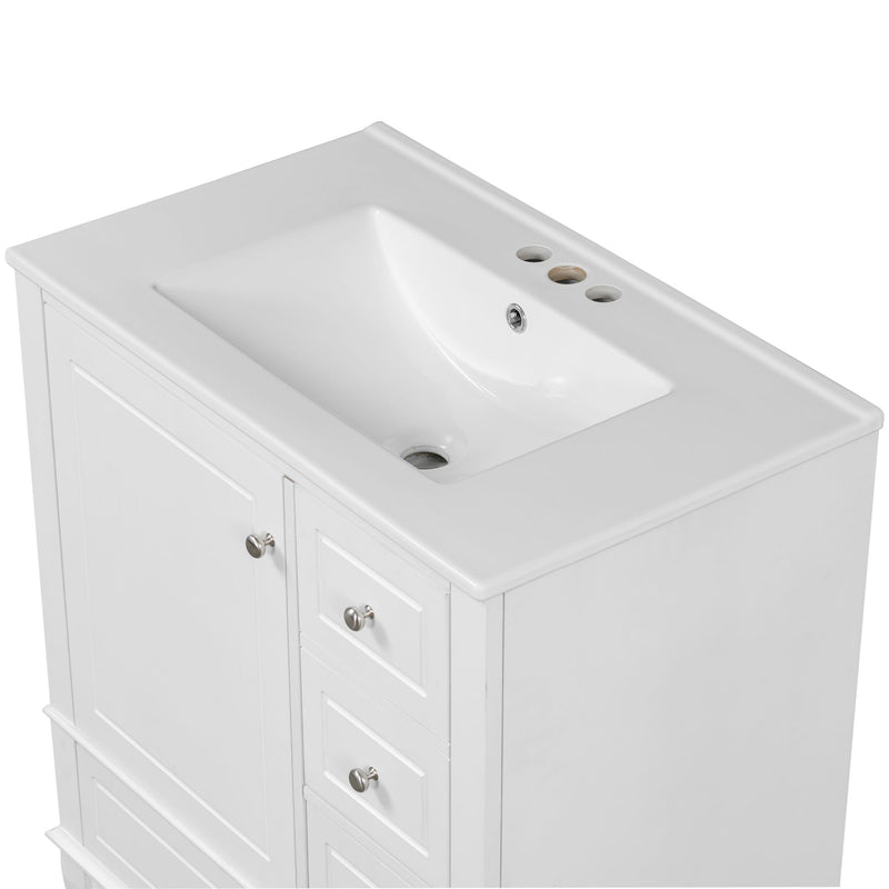 Freestanding Bathroom Vanity With Sink, Soft Close Door, 3 Drawers - White