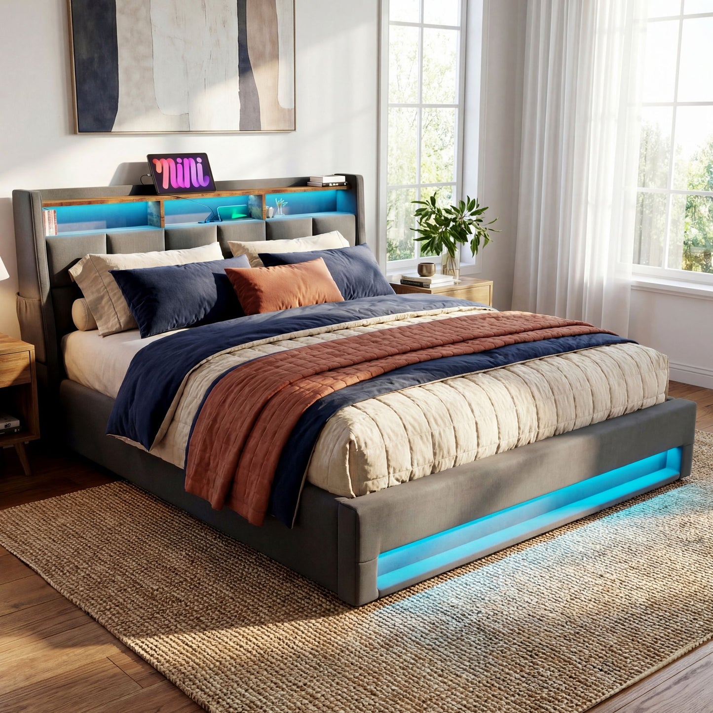 Upholstered Platform Bed With A Hydraulic Storage System, LED And USB Charging (Without Mattress)