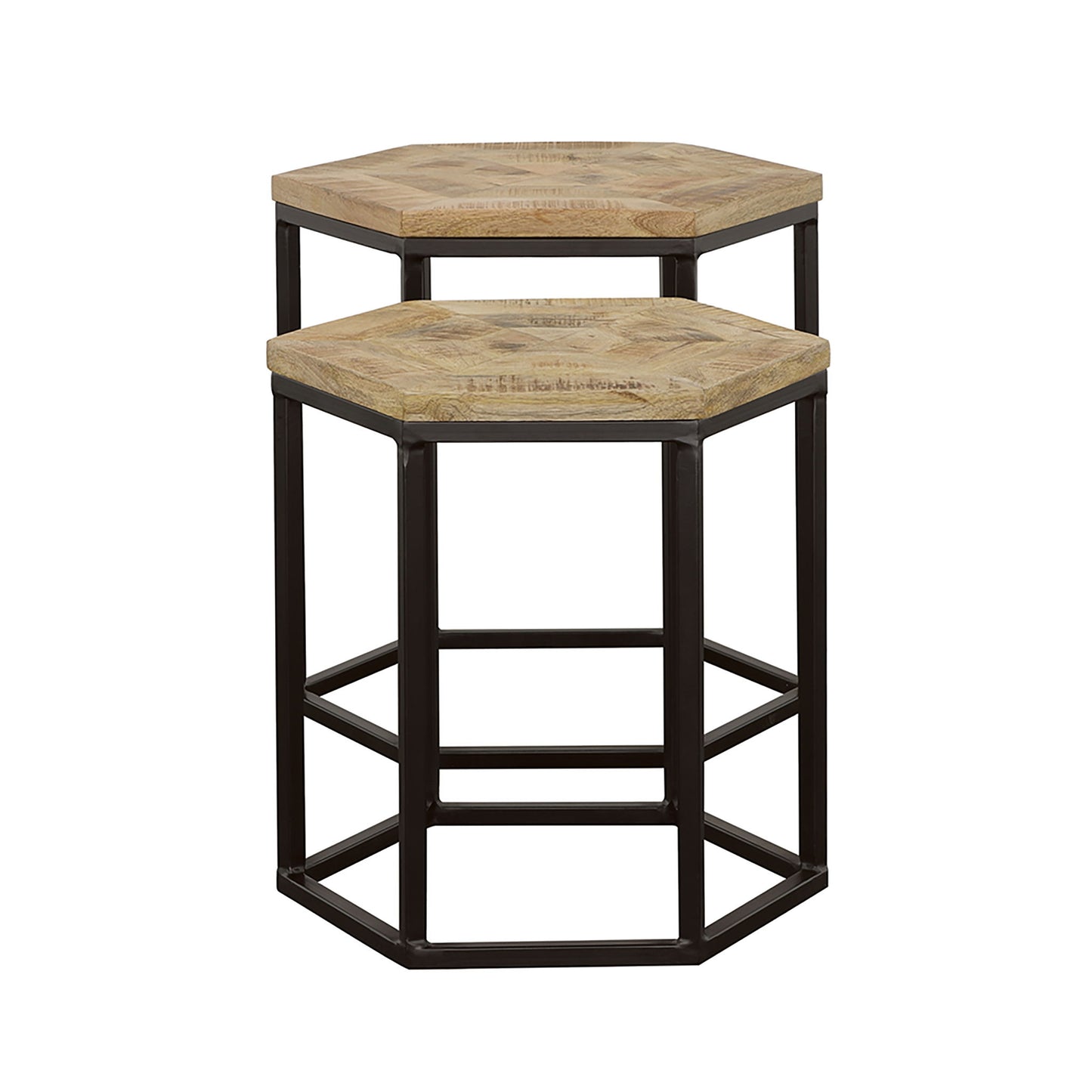 2 Piece Nesting Table With Hexagon Base - Brown