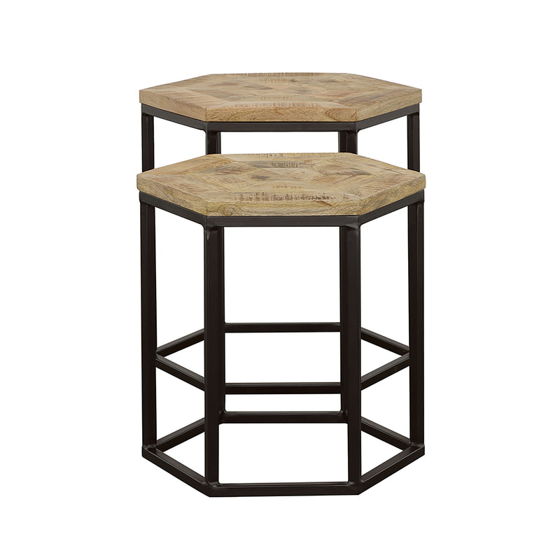 2 Piece Nesting Table With Hexagon Base - Brown