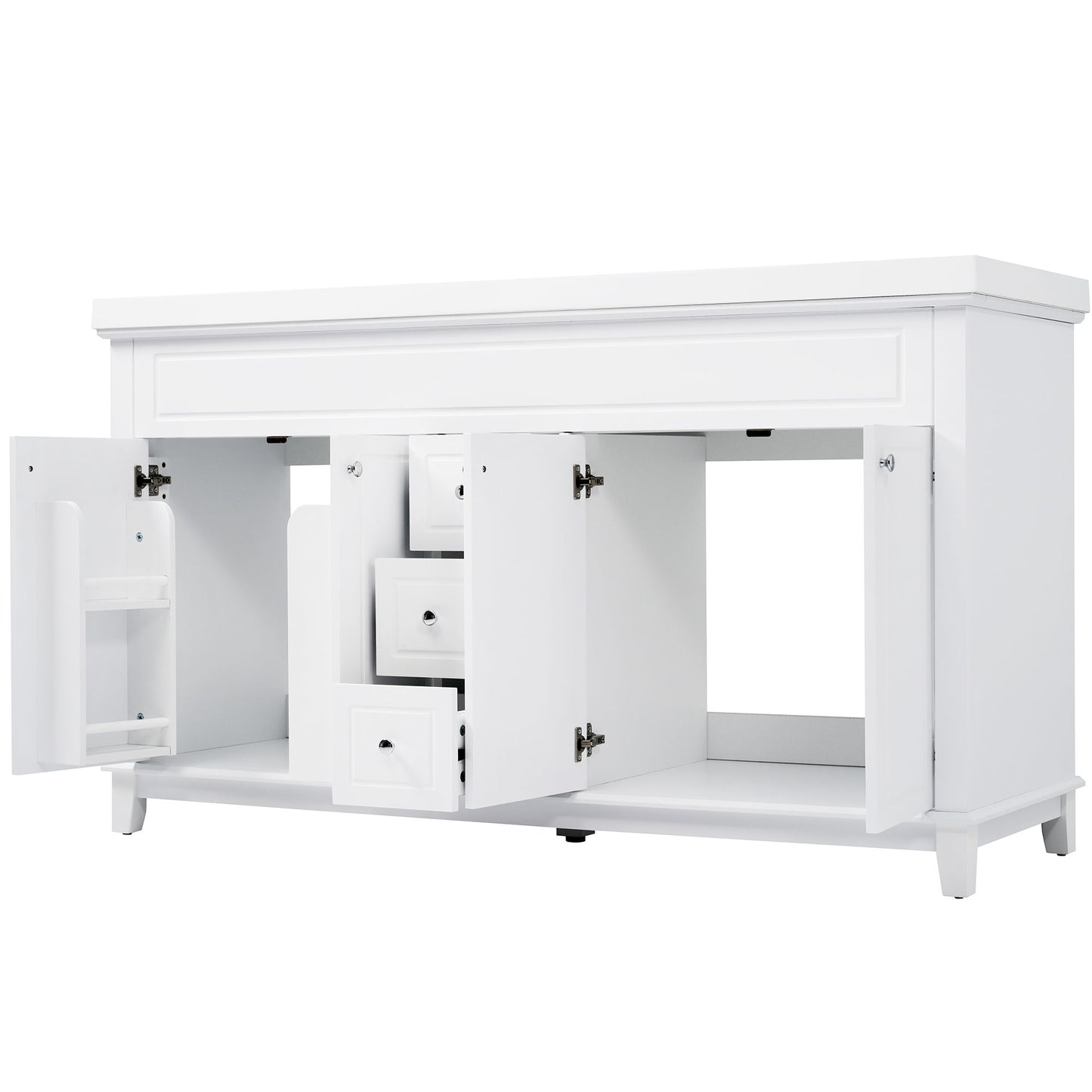 Bathroom Vanity With Double Sinks, 3 Drawers & 4 Doors - White