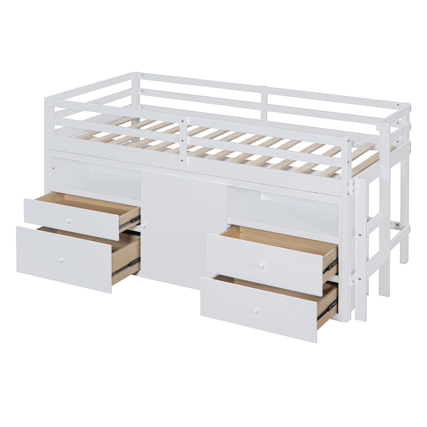Loft Bed With 4 Drawers, Underneath Cabinet And Shelves