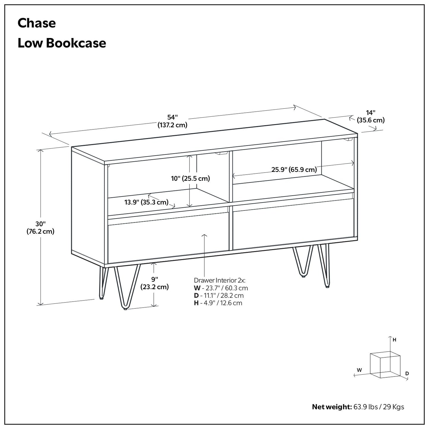 Chase - Low Bookcase - Rustic Natural Aged Brown