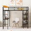 Loft Metal Bed With 3 Layers Of Shelves And Desk, Stylish Metal Frame Bed With board