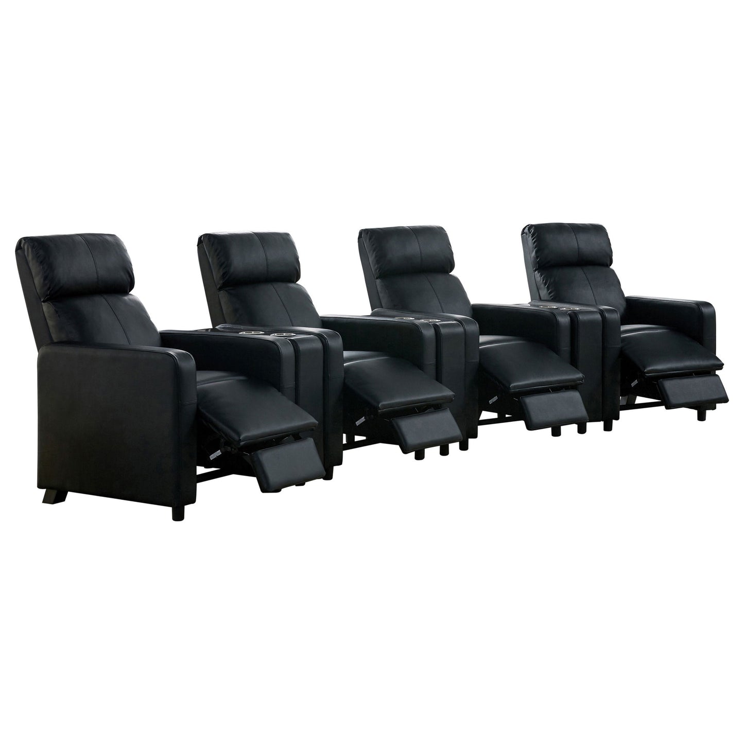 Warren - 4 Seater Home Theater With 3 Wedge Consoles - Black