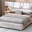 Upholstered Platform Bed, 2 Outlets And USB Charging Ports On Both Sides, 2 Bedside Pillows, Storage Shelves