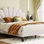 Upholstered Platform Bed With Flower Pattern Headboard