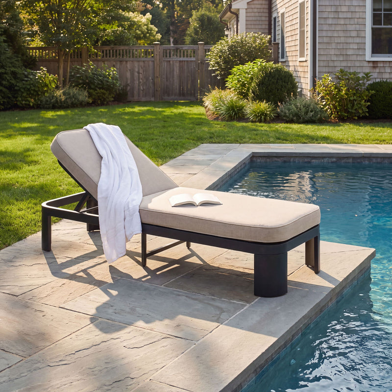 Outdoor Chaise Lounge With Cushion, 5 Position Adjustable Backrest