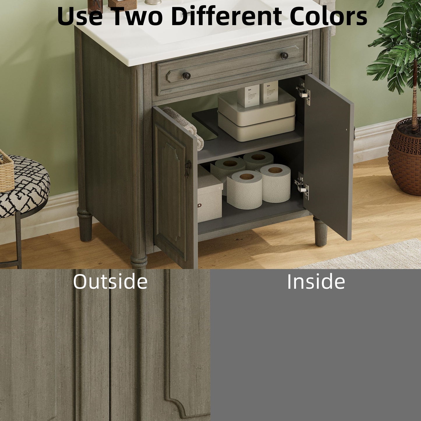 Vintage Bathroom Vanity With Sink, Rustic Cabinet With Soft Close Doors
