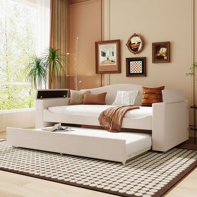 Upholstered Daybed With Storage Armrests, Trundle And Latest Integrated tooth Audio System