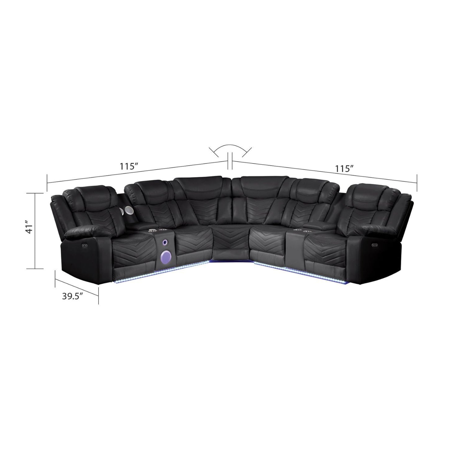 Challenger - Recliner Sectional Sofa, Built In USB, C Ports & Bluetooth