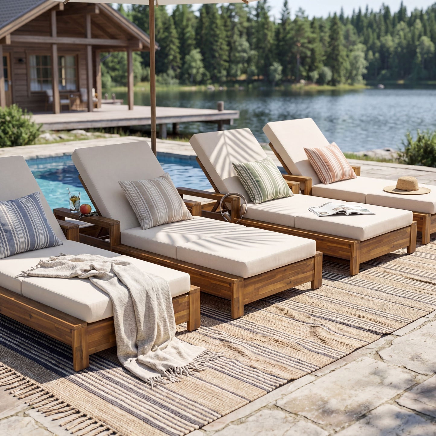 Chaise Lounge With 3 Fold Cushion Set, 3 Position Adjustable Backrest