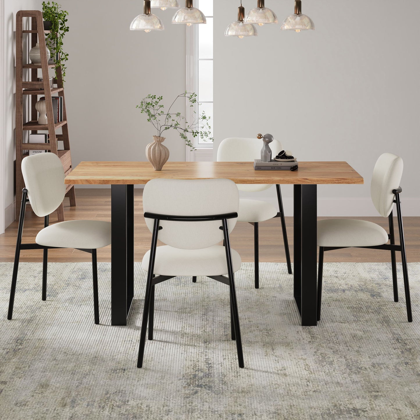 Modern Upholstered Dining Chairs With Metal Legs (Set of 2) - Beige