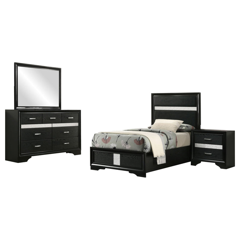 Modern Bedroom Set With Upholstered Headboard And Textured Storage