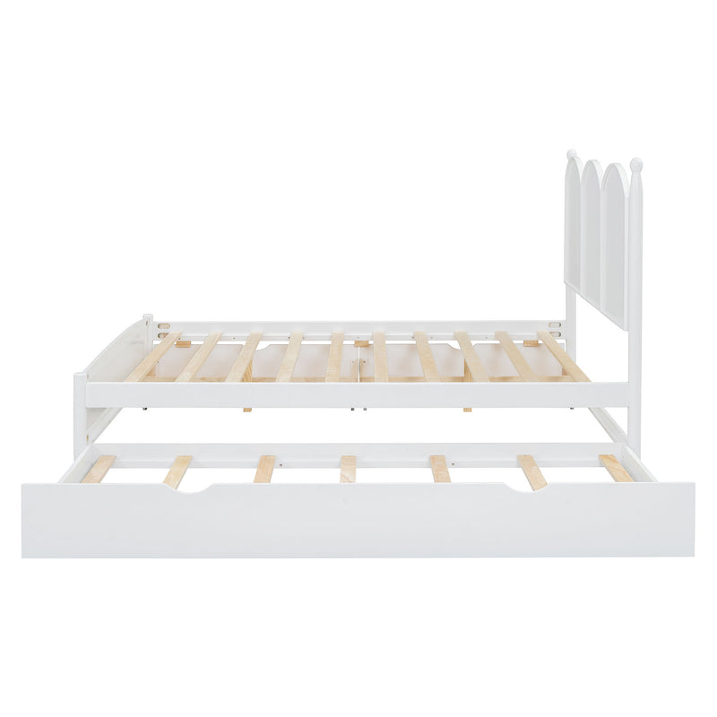 Queen Size Platform Bed With With 2 Big Drawers, Twin Long Size Trundle - White