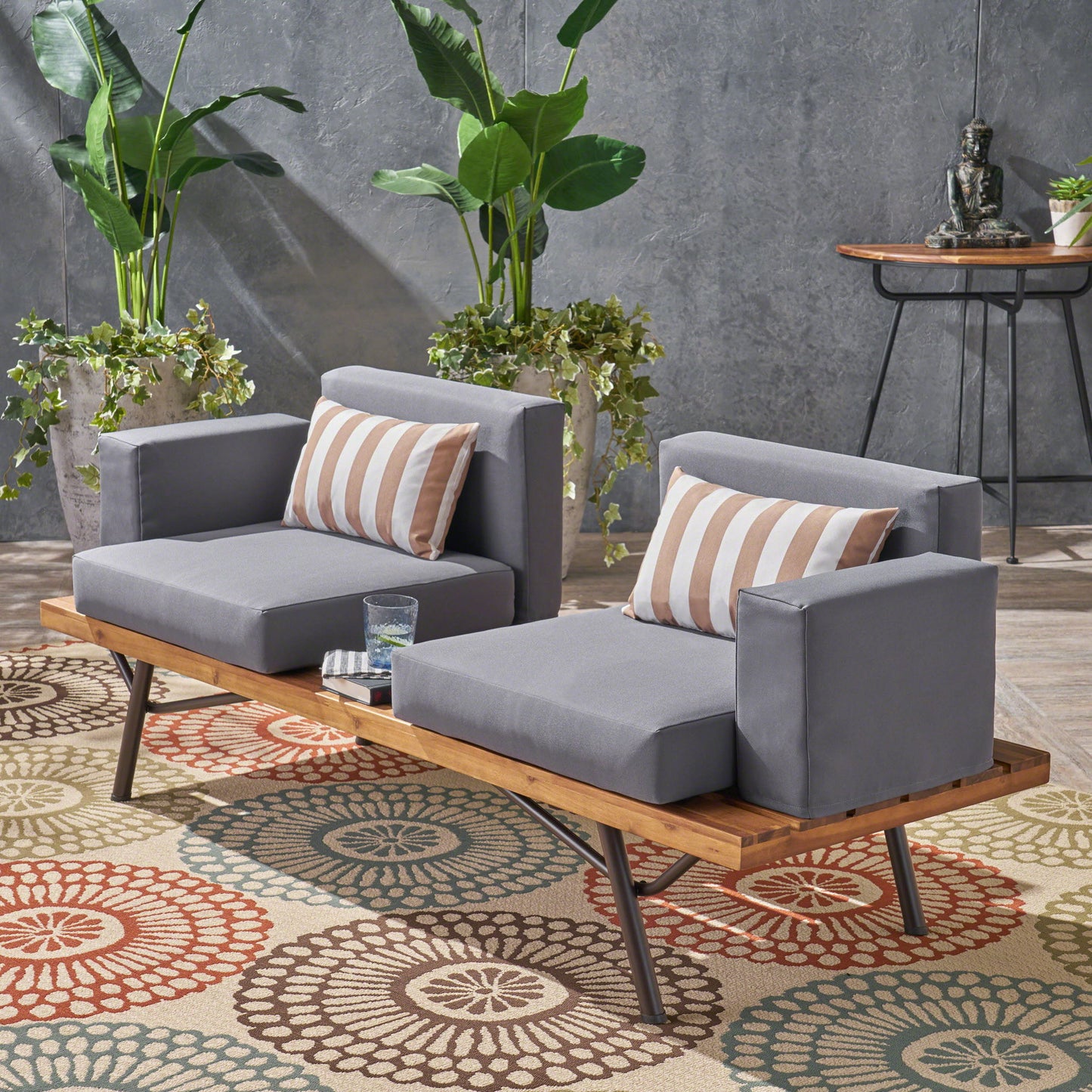 Outdoor Sofa With Cushions And Iron Legs - Dark Gray