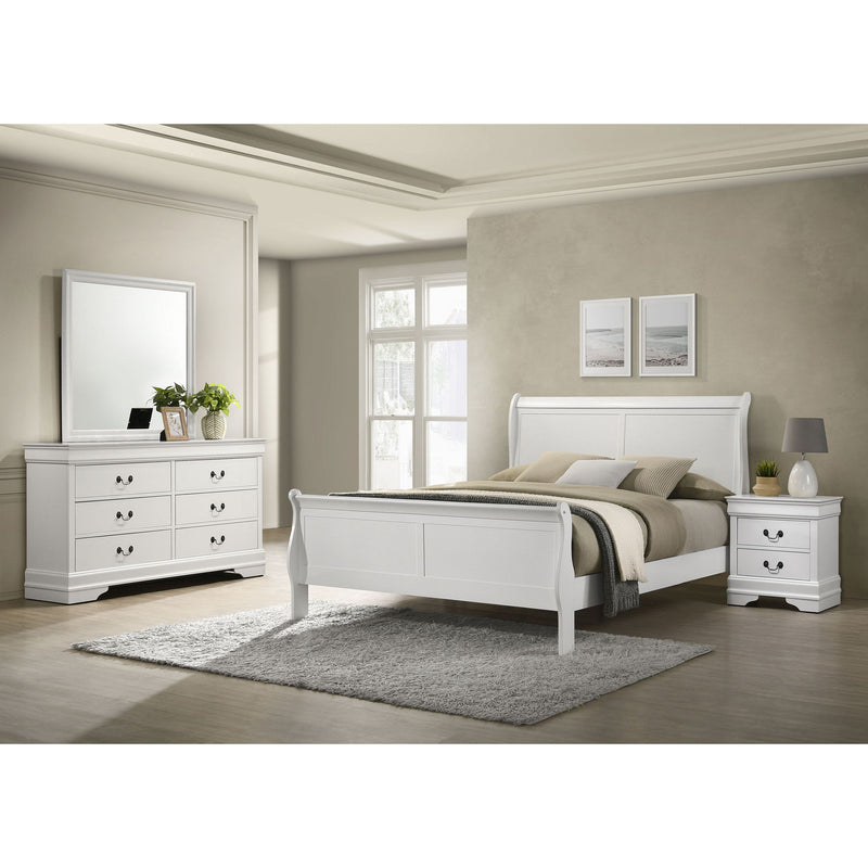 Mckee - Juego de dormitorio de 4 piezas tamaño Queen, incluye cama, mesita de noche, cómoda y espejo - Blanco