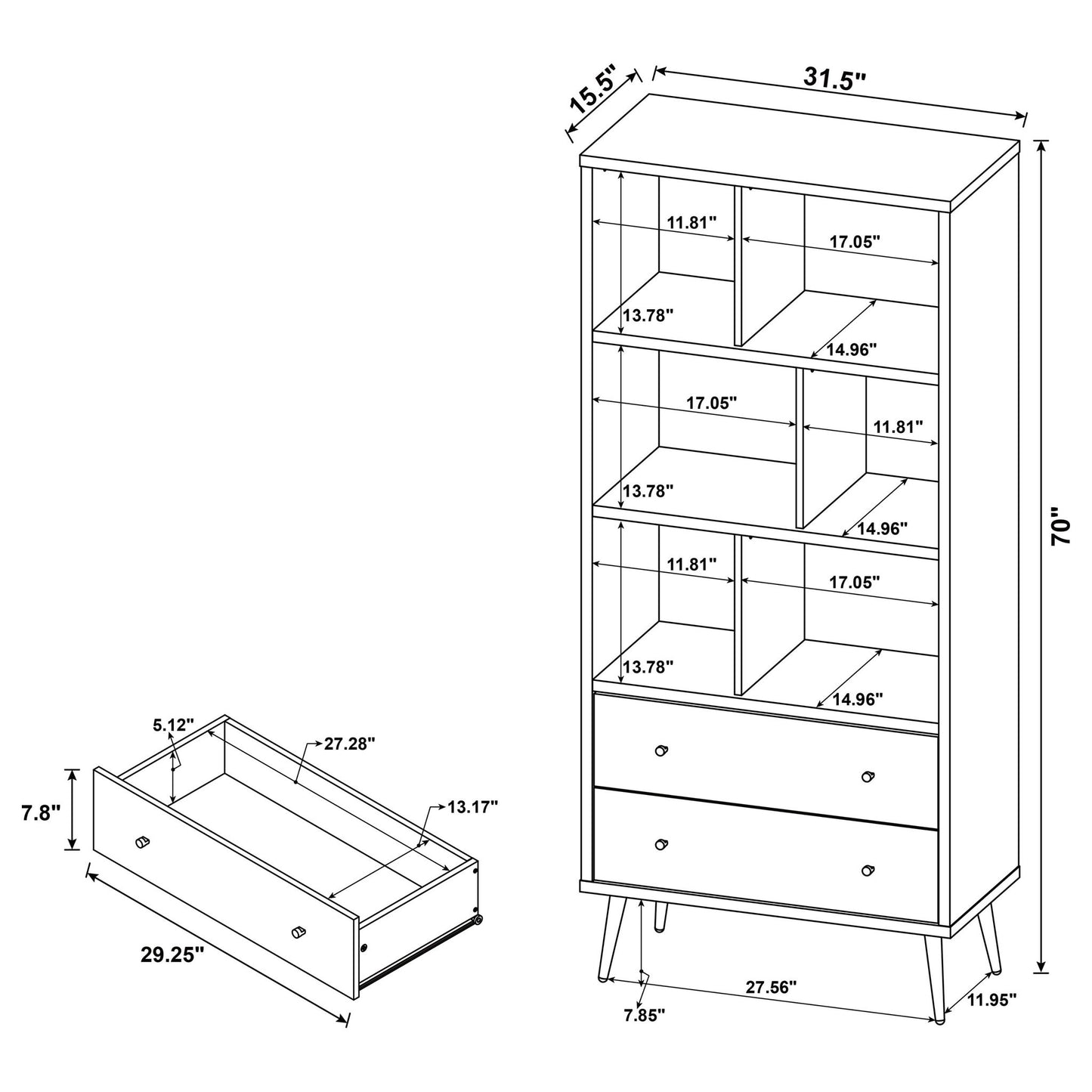 Minerva - 3 Shelf Bookcase With Drawers - Natural