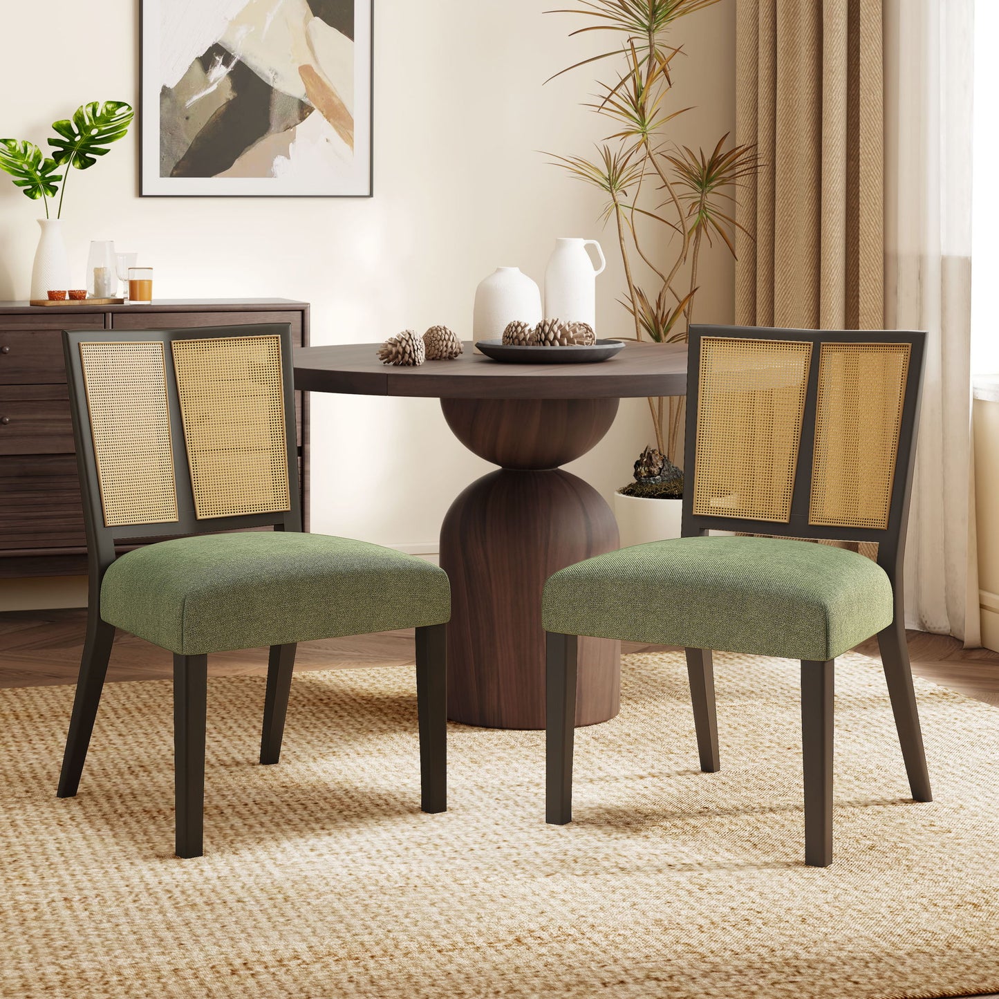 Mid Century Rattan Dining Chair Without Arms Set