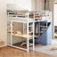 Loft Bed With Desk, Shelves, Power Outlet, LED Light And Wardrobe