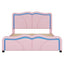 Upholstered Platform Bed & Curve Shaped And Height Adjustable Headboard, LED Light Strips