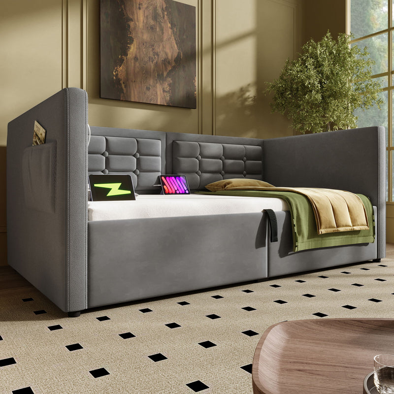 Upholstered Daybed With Hydraulic Storage And USB / Type - C Charging