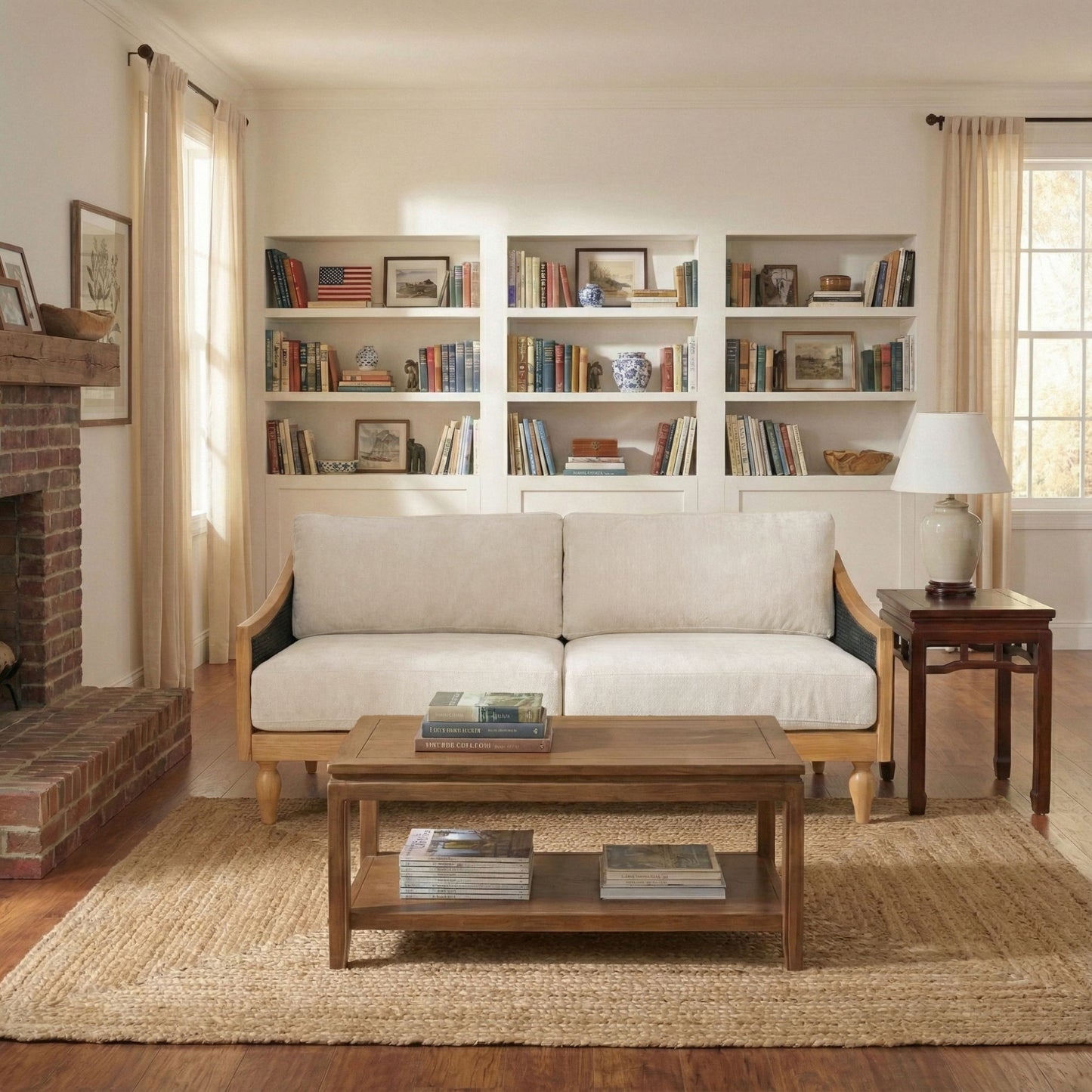 3 Seater Sofa With Rattan Armrests