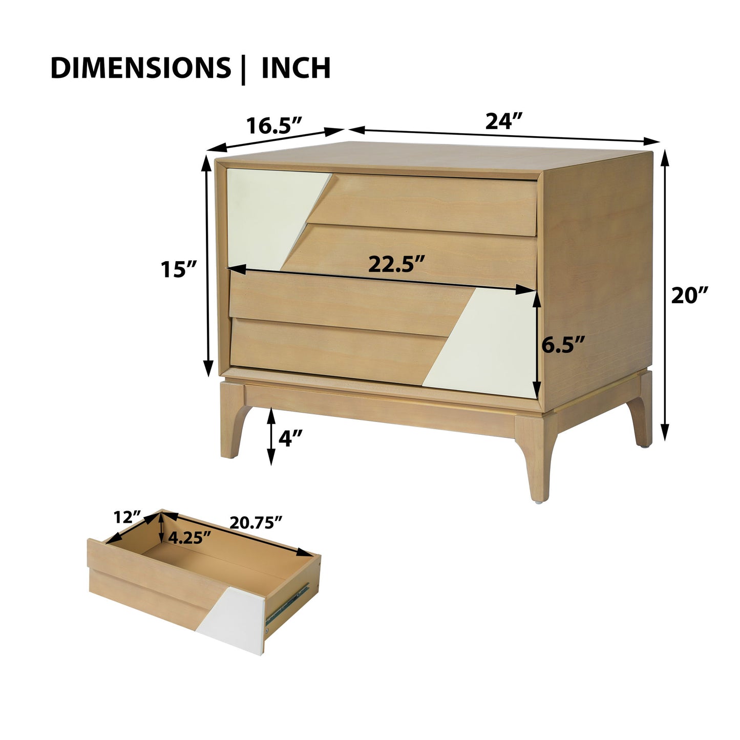 Japandi 2 Drawer Nightstand With Geometric Design