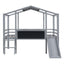 Loft House Bed With Ladder And Slide, With board And Light Strip On The Roof