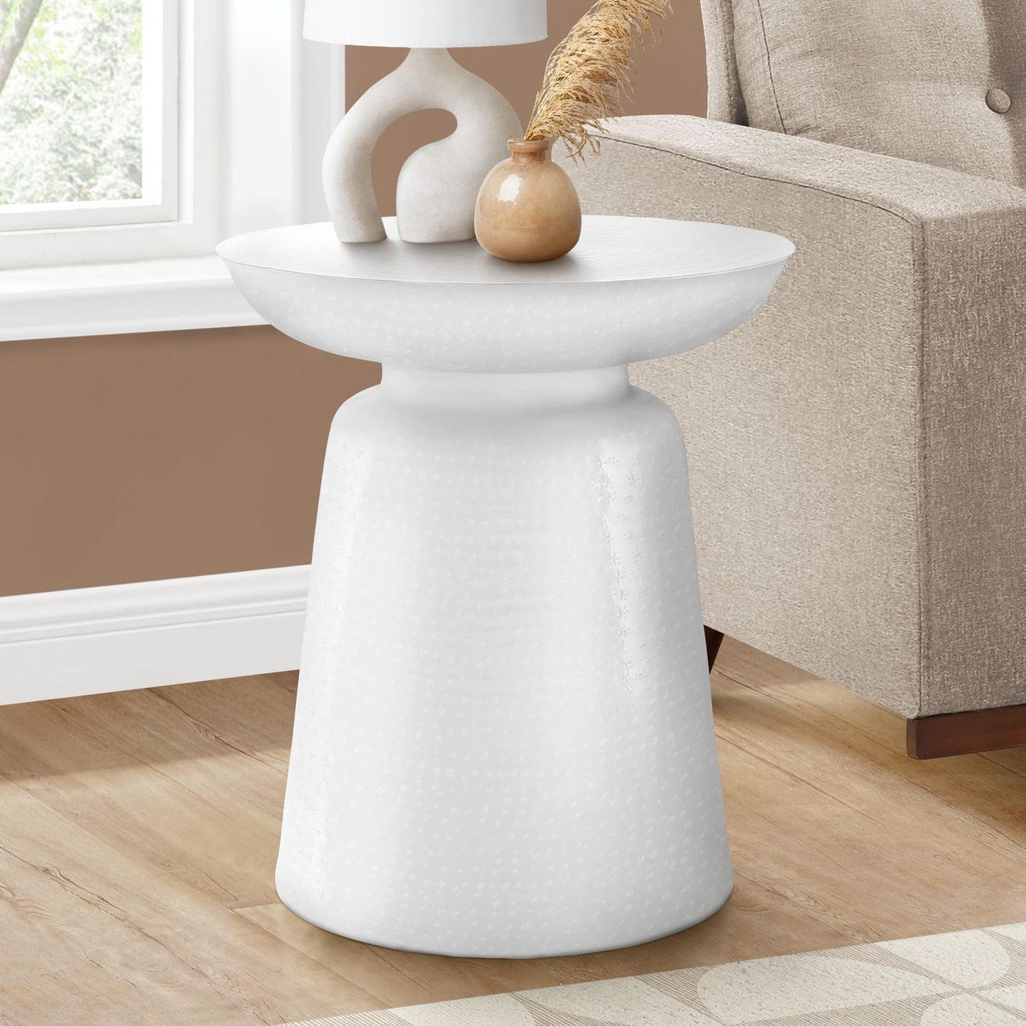 Drum Accent Side Table, Hammered Texture