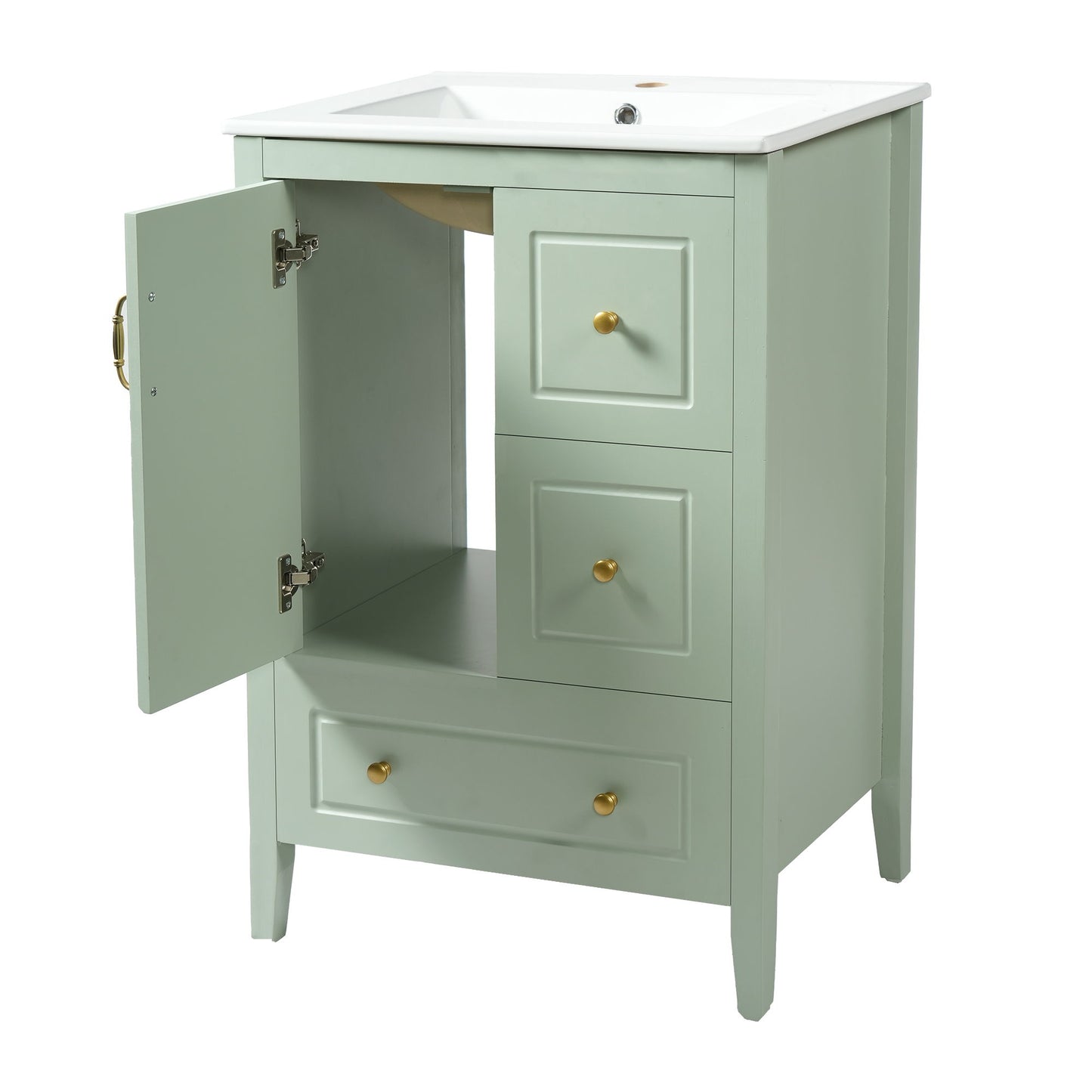 Retro Bathroom Vanity With Sink, Soft Closing Cabinet & Drawers