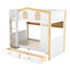 Twin Over Twin Bunk Bed With House Shaped Guardrails, Storage Shelves & Drawers - White / Natural