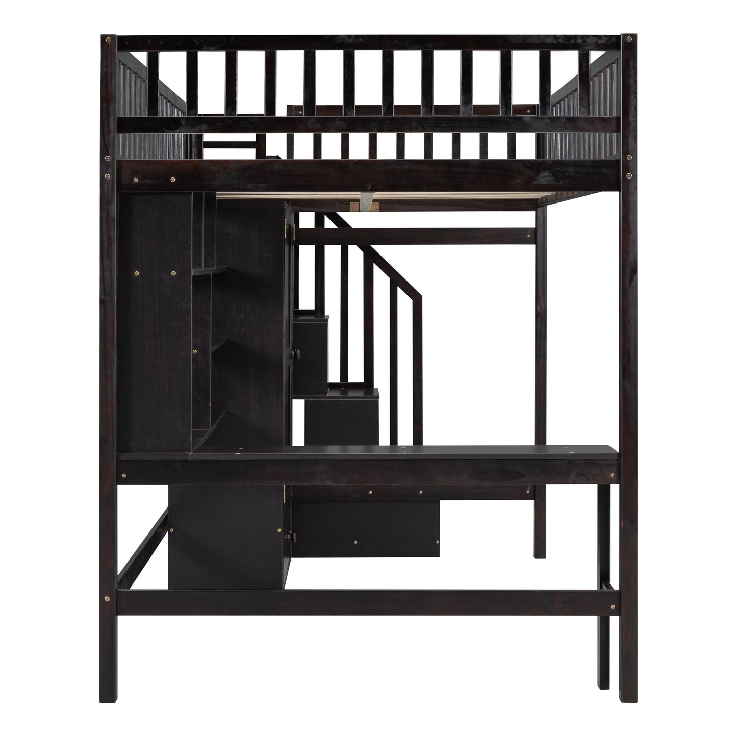 Loft Bed With Bookshelf, Drawers, Desk, And Wardrobe